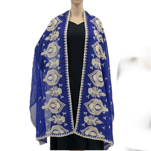 Women's Blue <b>Chiffon</b> Shawl Floral Rhinestone Embroidered Lightweight Breathable Ethnic <b>Scarf</b> Daily Outdoor Wear Hijab Wrap - Product Image 4