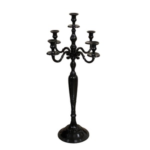 High Quality Handmade Black Coated Metal Pillar Candelabra 5-<b>Candlestick</b> Wedding Centerpiece for Indoor and Outdoor Decorations - Product Image 1