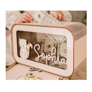 Tirelire en bois découpée au laser personnalisée pour enfants, boîte à monnaie en acrylique transparent personnalisée pour fille et garçon, décoration de chambre d'enfant, tirelire en bois - Product Image 1