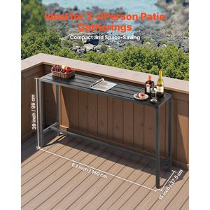 Mesa de Bar Rectangular para Exteriores con Estructura Metálica Resistente y Superficie Impermeable de 63 x 15, Altura de Barra para Patio, Superficie Impermeable - Product Image 2