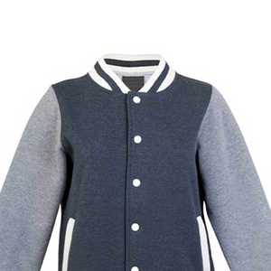 ELEGANT CORPORATION Men's Navy Blue Gray Casual Leather Varsity Jacket Horn Button Front Stand Collar Windproof Fleece Outerwear - Product Image 3