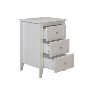 Comodino Moderno Bianco a 3 Cassetti con Stazione di Ricarica, Tavolino da Letto in Legno con Porte USB e Prese di Corrente - Product Image 2