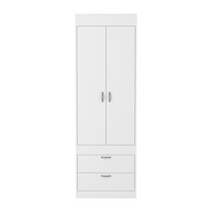 DEPOT E SHOP Armadio a Doppia Anta Portogallo Bianco con Maniglie in Metallo, Asta Appendiabiti e Due Cassetti - Design Elegante - Product Image 3