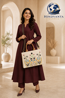 Sac fourre-tout en toile Hindvanta Global Embroidery, broderie florale peinte à la main, doublure en coton, réutilisable, bandoulière, personnalisé pour femme
