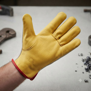Leather Work <b>Gloves</b> Yellow White Full Grain Smooth Anti Slip Straight Cuff General Purpose Safety <b>Gloves</b> - Product Image 4