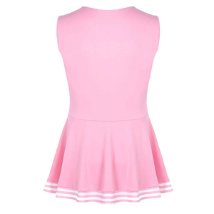 Robe d'uniforme de cheerleading rose imprimée par transfert thermique, style jupe à blocs de couleurs avec rayures blanches, 100 % polyester, couleur personnalisable pour - Product Image 2