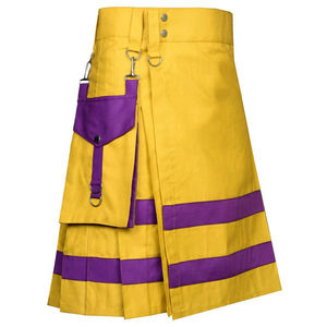 Kilt utilitaire en coton jaune et violet pour pompier, deux poches latérales amovibles, OEM ODM - Product Image 3