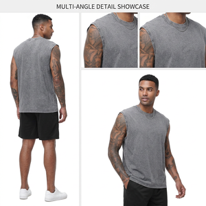 Camiseta sin mangas de punto gris para hombre, cuello redondo, estilo casual, 100% algodón, aspecto lavado - Product Image 5