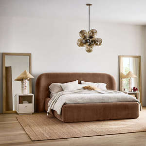 Custom Fabric Round Edge <b>Double</b> <b>Bed</b> | Luxury Hotel Fully Upholstered <b>Bed</b> Manufacturer India - Product Image 1