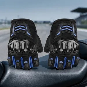 Gants de moto unisexes mi-doigts avec protection rigide des articulations, bleu-noir, design d'été pour le cyclisme avec confort amélioré - Product Image 4