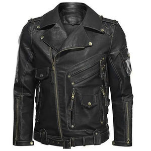 Chaqueta de Motociclista Retro de Cuero Genuino para Hombre, Abrigo Clásico de Motocicleta, Forro Suave, Ropa Exterior Informal, Moda Urbana - Product Image 1