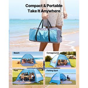 Tenda da Spiaggia Portatile Lightwei per 8 Persone, Protezione Solare UPF 50+, con Borsa per il Trasporto e Tasche per la Sabbia, Tettoia Parasole Estiva - Product Image 6