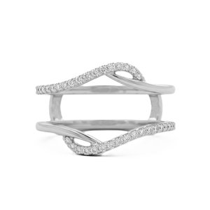 Minimalist Custom Wrap Guard Enhancer 14K 18K Solid Gold Wedding Band <b>Split</b> Shank Round Cut Lab Diamond DEF Color VS VVS Clarity - Product Image 3