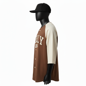 Maillot de baseball pour homme en tissu polyester respirant, design à empiècements crème, logo personnalisé, t-shirt 100 % coton pour homme, coupe ample, imprimé - Product Image 3