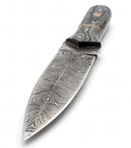 Couteau à éplucher utilitaire de cuisine en acier Damas à motif plume, fabriqué à la main, manche en Pakkawood gris - Product Image 3