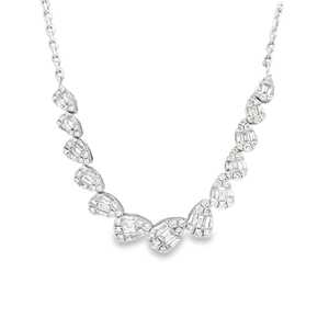 Colliers pendentifs en diamant 3 carats, ensemble de diamants de laboratoire ronds et baguettes en grappe, chaînes superposables réglables de luxe en or massif 10k 14k 18k - Product Image 1