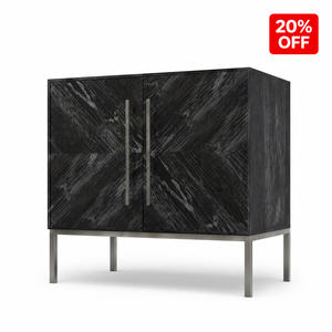 Armoire de rangement moderne en bois noir pour salon avec motif chevron, portes doubles, poignées et pieds en métal, écologique et durable - Product Image 1