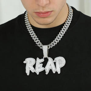 Collar Personalizado con Nombre en Estilo Hip Hop, con Incrustaciones de Moissanita, Letra Inicial en Forma de Gota - Product Image 1
