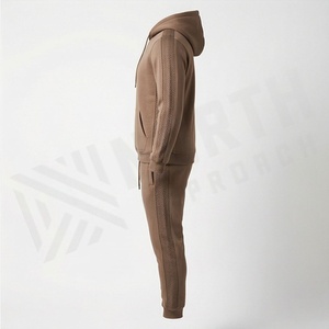 Ensemble de survêtement marron à capuche pour homme – Sweat-shirt et pantalon de jogging en coton uni à manches longues avec cordon de serrage - Product Image 3