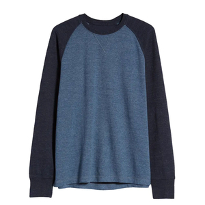 Men's Blue <b>Raglan</b> <b>Sleeve</b> Crew Neck <b>T</b>-<b>Shirt</b> 100% Cotton Regular Fit Solid Color Casual Knitted O-Neck Contrast Trim - Product Image 5