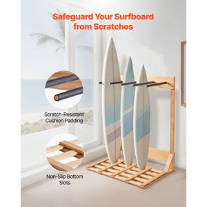 Supporto Verticale a 4 Livelli per Tavole da Surf, Organizzatore Autoportante in Legno con Espositore e Scaffale per Tavole da Surf - Product Image 4
