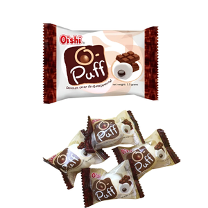 Oishi Puff <b>Chocolate</b> Filled Marshmallows Candy 84g Bag White Ball Shape Sweet Taste - Product Image 1