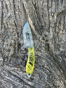 Cuchillo de caza OEM Wirecut de acero de Damasco, cuchillo Skinner con mango de resina, hoja fija para camping, cuchillo EDC para exteriores con funda de cuero - Product Image 5