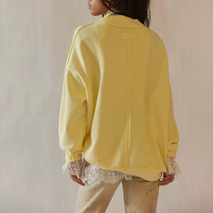 Sweat-shirt col roulé oversize jaune beurre pour femme, 100 % coton tricoté, épaules tombantes, jaune uni, grandes tailles, vêtements d'automne - Product Image 2