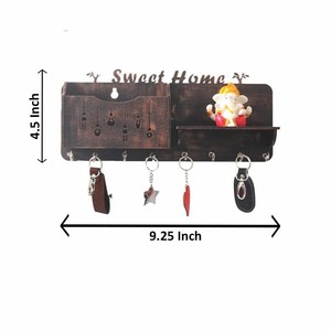 <b>Pine</b> Wood Wall Mounted Key Holder with <b>Shelf</b> | Handcrafted Wooden Organizer Wholesale - Product Image 4