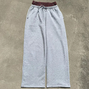 High Quality Double Waist Sweatpants for <b>Men</b> Blank <b>Baggy</b> Joggers Custom Straight Streetwear Vintage <b>Trousers</b> - Product Image 1