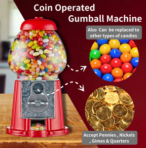 Kwang Hsieh 12" Red Color Classic Mini Metal Coin Operated <b>Gumball</b> Machine - Product Image 3