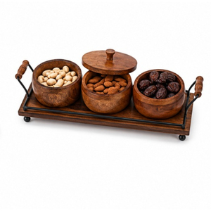 Ensemble de 2 plateaux à fruits secs en acier inoxydable avec plateau en bois et couvercle, vaisselle pour hôtel et restaurant - Product Image 5