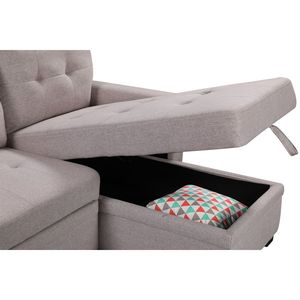 Divano Sezionale Reversibile Nathan 84 Pollici Grigio Chiaro con Chaise Longue Contenitore, Porte USB e Tasche - Categoria Prodotto: Divani Letto - Product Image 5