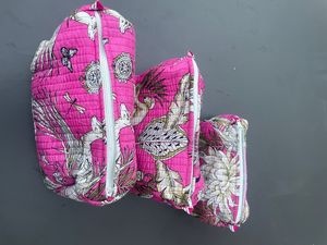 Set de Bolsas Cosméticas Acolchadas Rosas con Estampado Tropical, Cierre de Cremallera, Estilo Bohemio, para Uso Diario y Viajes, para Todas las Estaciones - Product Image 3