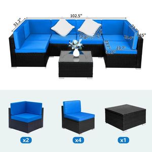 Fully Equipped Black Embossed Woven Rattan Garden Set 2pcs Middle Sofas 4pcs Single Sofas 1pc Coffee Table - Product Image 2
