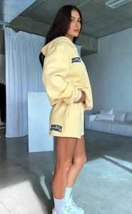 <b>Unisex</b> Oversized Hoodie Shorts Set Solid Yellow Fleece Casual 3-Piece Winter 100% Cotton Eco-Friendly - Product Image 3
