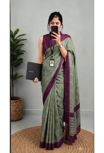 Sari en soie crêpe de coton pour femme KV (gris) - Product Image 4
