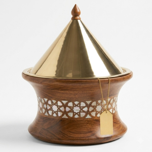 Luxury Wooden Tagine Style Insulated Casserole with Gold Finish Stainless Steel <b>Lid</b> Premium Hot Food Serve <b>by</b> Marvel Handicrafts - Product Image 3