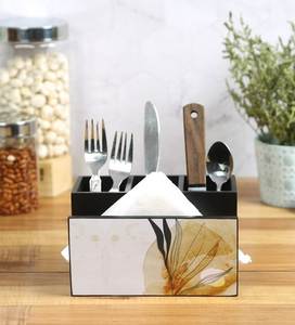 Handmade Wood Cutlery Holder <b>Elephant</b> Printed <b>Table</b> Organizer Black Tissue Stand Kitchen Spoon Fork Storage Box With Napkin Slot - Product Image 4