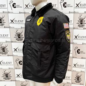 Uniforme de gardien de sécurité pour homme, veste bomber en satin d'hiver, col en fourrure noire, design chaud, nylon classique, polyester, manches longues, côtelé - Product Image 4