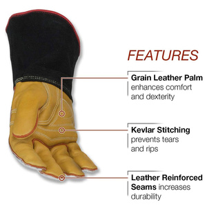 Gants de soudage TIG en cuir de vachette renforcé et croûte de cuir de vachette aluminisée, résistants à l'abrasion, pour la lutte contre les incendies, la cuisson au four et la boulangerie - Product Image 4