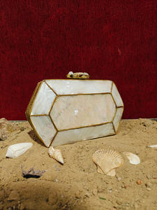 Luxury Mother of Pearl Hexagon Clutch with <b>Gold</b> Frame and Crystal Knob Elegant Handmade <b>Evening</b> <b>Bag</b> for Weddings Parties - Product Image 2