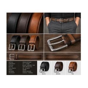 Ceinture en cuir véritable pour homme avec logo personnalisé, boucle en métal classique, directement de l'usine, disponible au meilleur prix de gros. - Product Image 1
