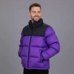 New Arrival 2026 Men's Purple Puffer Jacket With Flame Logo Windproof <b>Thick</b> <b>Winter</b> <b>Coat</b> Casual Style Zipper Closure Stand Collar - Product Image 6