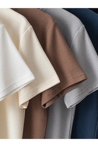 T-shirt décontracté ample à col rond en tissu gaufré, manches courtes, design uni, broderie personnalisée avec logo, prix usine Chine-Bangladesh - Product Image 6