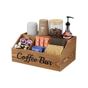 กล่องเก็บอุปกรณ์บาร์กาแฟไม้ธรรมชาติ สำหรับใส่แคปซูลน้ำตาล น้ำเชื่อม แก้ว หลอด  ตกแต่งเคาน์เตอร์บาร์กาแฟ ขายส่ง - Product Image 1