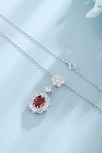 925 Silver <b>Ruby</b> Pendant <b>Necklace</b> With Diamond Halo Classic Women's Engagement Jewelry IGI Certified - Product Image 2