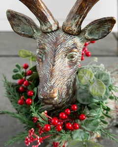 Statue de cerf de Noël en bronze et aluminium moulé de luxe avec couronne, pour jardin extérieur, cour, hiver, vacances, porche et décoration de Noël - Product Image 4