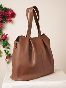 Bolso Tote Casual de Cuero Genuino Marrón para Mujer, con Cierre de Cremallera, Impermeable, Portátil, de Hombro - Product Image 2