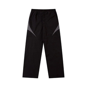 Pantalon de survêtement noir pour homme à taille élastique avec empiècements latéraux gris, léger, respirant, en polyester, décontracté - Product Image 2